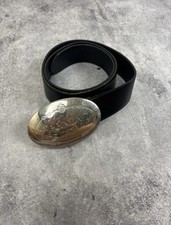 Vintage Prada Black Leather Silver Buckle Dress Belt 34-inch