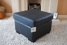 Black Genuine Leather Footstool Pouffe NEW