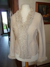 Size M Winter White Boiled Wool Jacket by Lisa Internat Looped Decorative Border