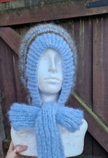 Knitted Adult Luxury Bonnet VINTAGE MOHAIR pale blue& olive