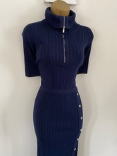 Karen Millen S Size 10 12 RIBBED STUDDED FINE KNIT  MIDI DRESS IN NAVY