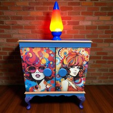 Retro storage cabinet, Seventies Glam/pop art, Unique, Decoupage, Upcycled