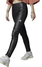 Adidas Originals Faux Leather Popper Trousers, Uk 8, Black