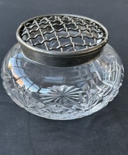 Royal Doulton Cut Glass Rose Bowl With Metal Flower Grill