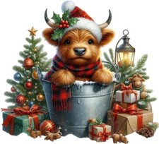 Christmas Highland Cow Decor Wall Art Bedroom Window Vinyl Sticker Decal 6 Sizes