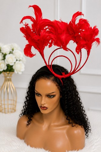 Red fascinator hat wedding - hat,