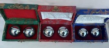 3Vintage Baoding Balls Chinese Health Exercise Chiming Stress Balls Chrome Boxed