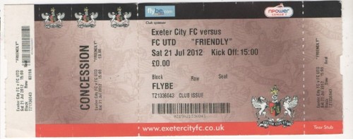 Used ticket stub exeter city - used,