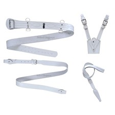 Sam Browne Belt WHITE Genuine Leather Complete British Military Cross Strap Army