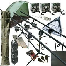 Full Carp Fishing Set Up Complete With 3 Rods Reels Alarms Landing Net Tackle