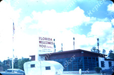 sl57 Original Slide 1950's Red Kodachrome Florida Welcomes You sign car 243a
