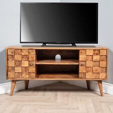 Elm Home and Garden Vintage Corner TV Unit 2 Cabinets - Solid Mango Wood - No Ve