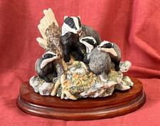 Border Fine Arts Evening Shadows Badger FAMILY SOC7 1994 SIGNED AYRES