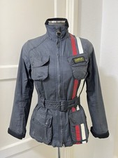 Womens Barbour Navy Union Jack Antique GB Moto X International Waxed Jacket Sz 8