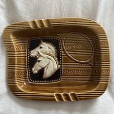 Vintage Horse Head Ashtray Ceramic 3D Ribbed Equestrian Tobacciana Man Cave WEAR