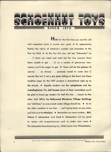 1937 paper schoenhut toys - 1937,