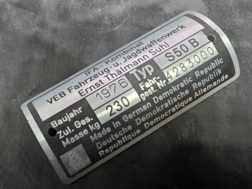 Nameplate simson s50 1976 - nameplate,