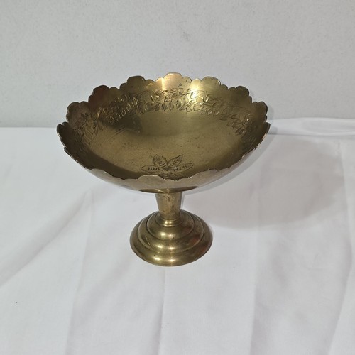 Vintage etched brass - etched, pedestal