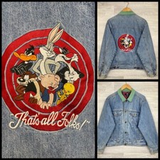Vintage 1990's Denim Jacket, Warner Brothers Looney Tunes Embroidered, Sz: Small