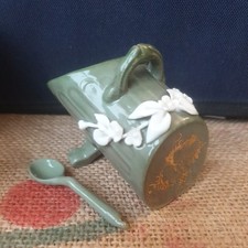 Antique Victorian Conta & Boehme Fairing Salt Pig with spoon,  Individual Cellar