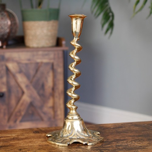 Brass barley twist candlestick - brass,