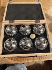 OBUT PETANQUE Bocce Boules 6 Metal 1 wood Ball Game Case Vintage  France