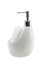 Ceramic Soap Dispenser. Decorative Kitchen Soap Dispenser with Sponge. (White)
