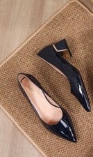 Woman Plus Size Shoes Size 10 9 8 7.5,  Navy Patent Mid Heel Court Shoes Size