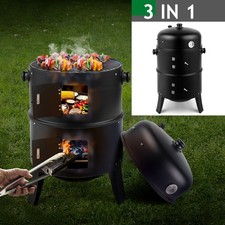 32" Charcoal Smoker BBQ Grill 3-IN-1 Outdoor Vertical Smoke Portable Meat Cooker
