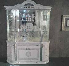 NEW VENUS DESIGN WHITE & SILVER ITALIAN HIGH GLOSS 4 DOOR VITRINE/DISPLAY UNIT