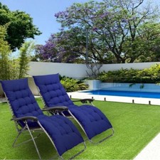 2x Zero Gravity Outdoor Chair Set of Garden Sun Lounger Padded Recliner Cushions