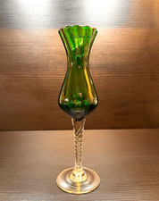 Vintage Italy Empoli Emerald Green Art Glass Twisted Stem Footed Vase