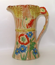 Vintage 1930s Royal Falcon Ware Art Deco Hand-Painted Poppies Wheat Majolica Jug