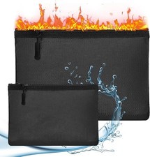 Fireproof Document Pouch Waterproof Non-Itchy Portable Secure Zip Closure 2 Psck