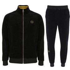 Sergio Tacchini Tracksuit Mens Velour Court Track Jacket and Bottoms in Black