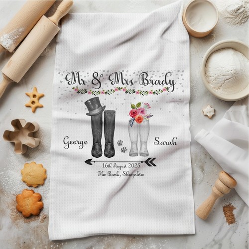 Personalised wedding tea towel - personalised,