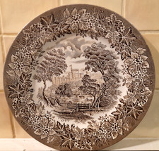 VINTAGE ENGLISH IRONSTONE TABLEWARE LTD ENGLAND "CASTLE" DESIGN BROWN 25CM PLATE
