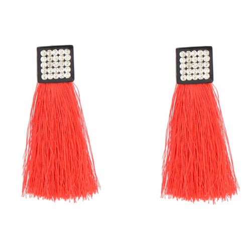 Zara red diamante tassel stud - red,