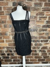 FOREVER UNIQUE BLACK JEWELLED WAIST DETAIL BODY CON DRESS FITS SIZE 10 VGC