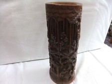 A Large Antique Carved Bamboo Oriental Chinese Brush Pot Height 28 x 10 cm