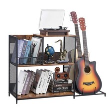 Uimoso Record Player Stand 3-Tier Metal Turntable Stand with Guitar Store Black