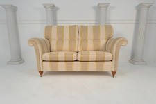Duresta Mayfair 2 Seater Cream Beige Gold Stripe Scroll Arm Sofa - RRP £3,750