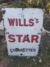 Antique Enamelled Sign Wills Star Cigarettes 3' × 2' I.n Great Used Condition