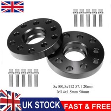 2x 20mm Hubcentric Black Wheel Spacers & 10 Bolts 5x100,5x112mm 57.1 For Audi VW