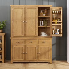 Cotswold Rustic Smoked Oak Triple Kitchen Larder Pantry Cupboard - Furniture