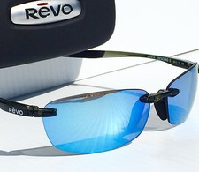 NEW* REVO DESCEND E Black Shiny w Blue POLARIZED Lens Sunglass 4060 01 BL