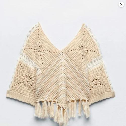 Zara ecru fringe - ecru, poncho
