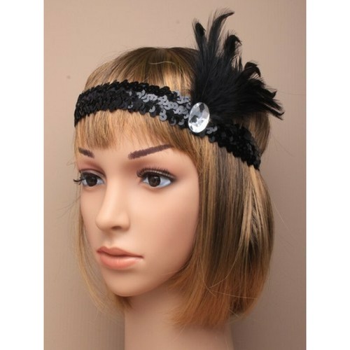 Black sequin feather headband - sequin,