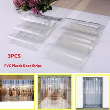 3Pcs Cool Room PVC Plastic Door Strips Curtain 2000x180mm Strip Kit Hanging Rail