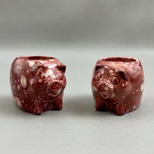 Set Of 2 Pot Belly Pig Pots Planters Pots Brick Red 2x1.5" Ceramic Signed DW
